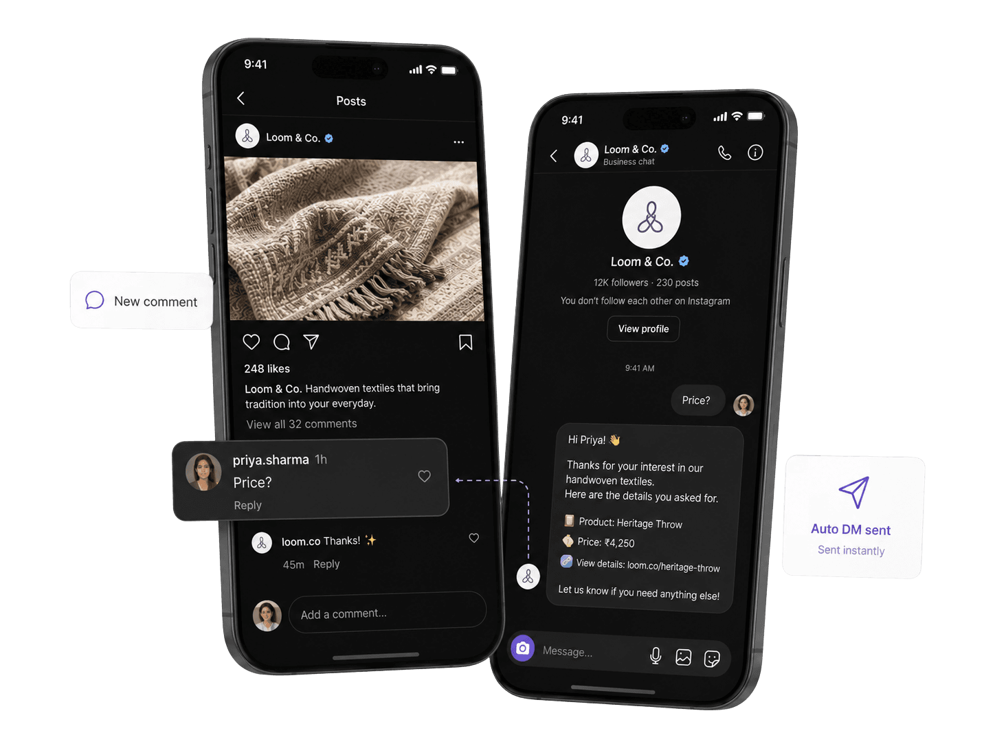 Instagram comment to DM workflow