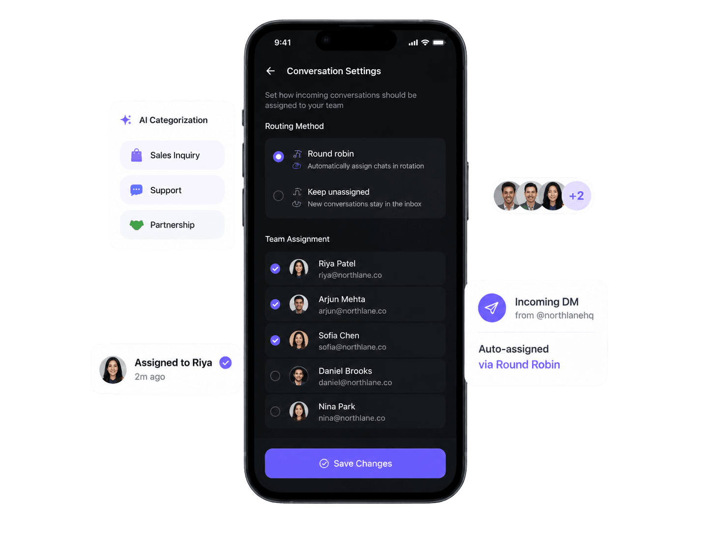 Team inbox routing settings on mobile